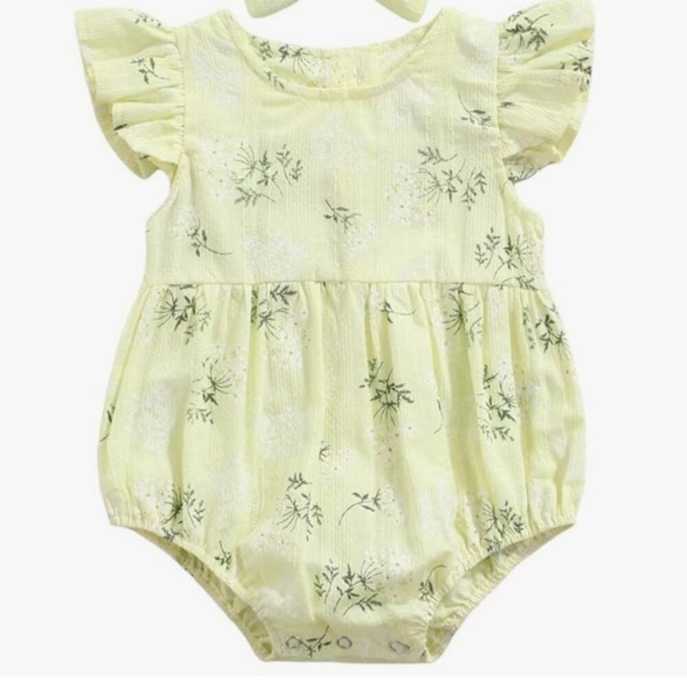 Yellow Floral 6 month Cotton Onesie Outfit